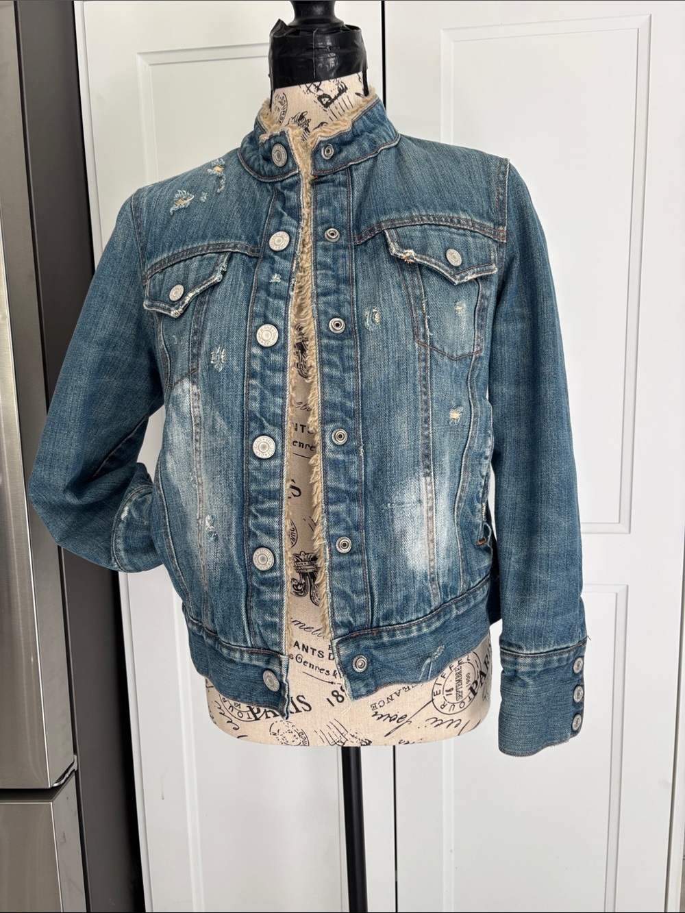Women's Distressed lined Blue Denim Jacket by Gap